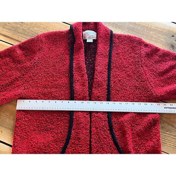 Vintage Sideffects Knitted Duster Sweater Womens L Open Cardigan Red & Black - Picture 6 of 8